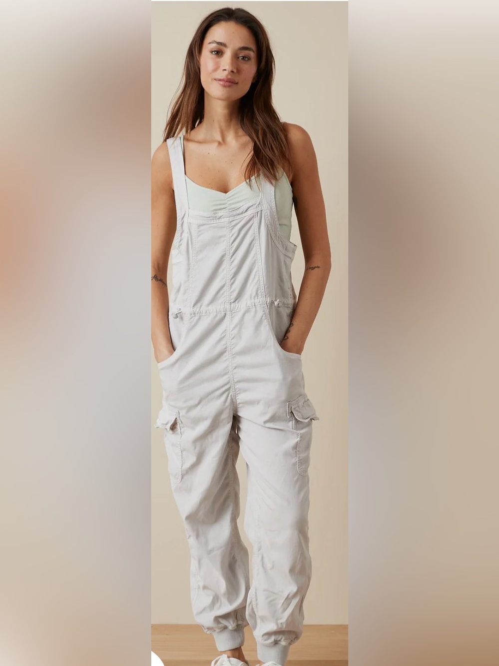 American Eagle AE Utility Cargo Overalls Cream Bone Khaki Medium EUC gorpcore